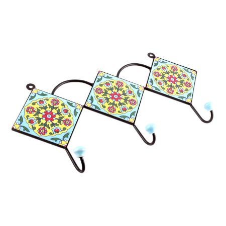 Turquoise Red Tiny Ceramic Floral Tiles Hooks